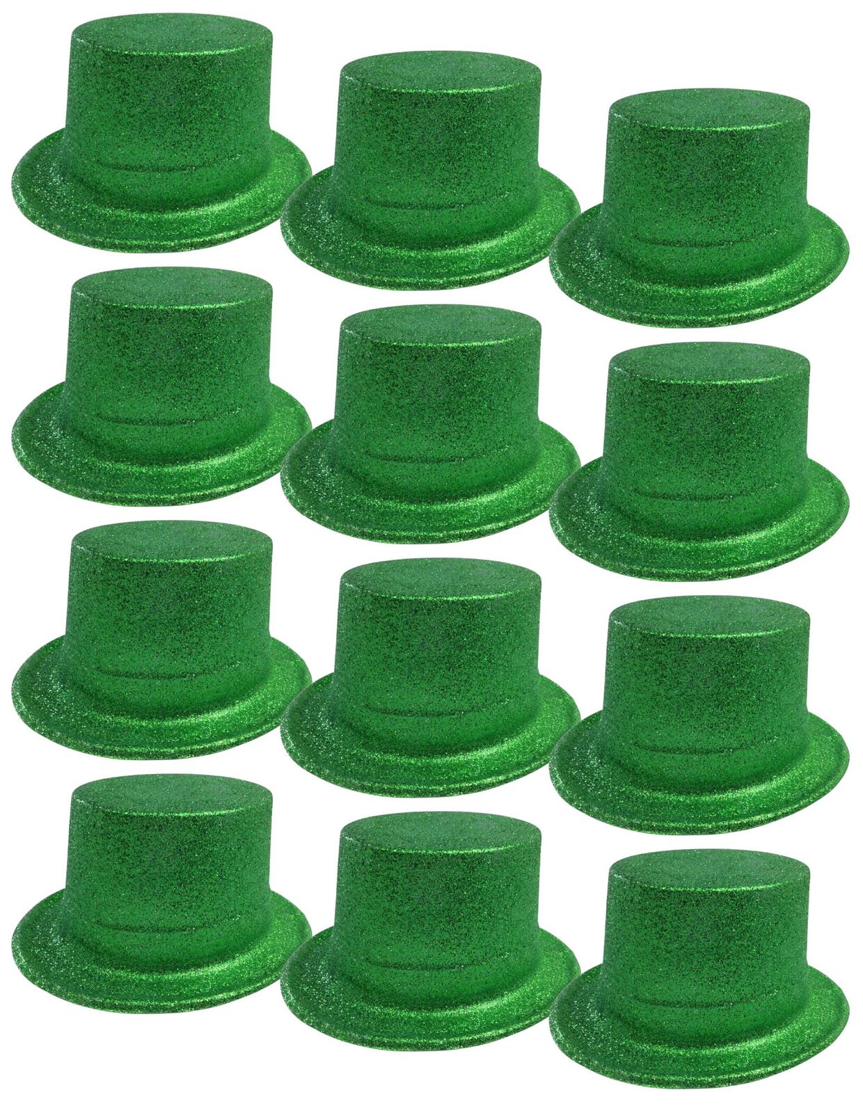12x GLITTER TOP HAT Fancy Party Plastic Costume Tall Cap Fun Dress Up BULK - Green V563-12GLTRTOPHAT-GRN
