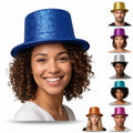 12x GLITTER TOP HAT Fancy Party Plastic Costume Tall Cap Fun Dress Up BULK - Mixed Colour Pack V563-12GLTRTOPHAT-MXC