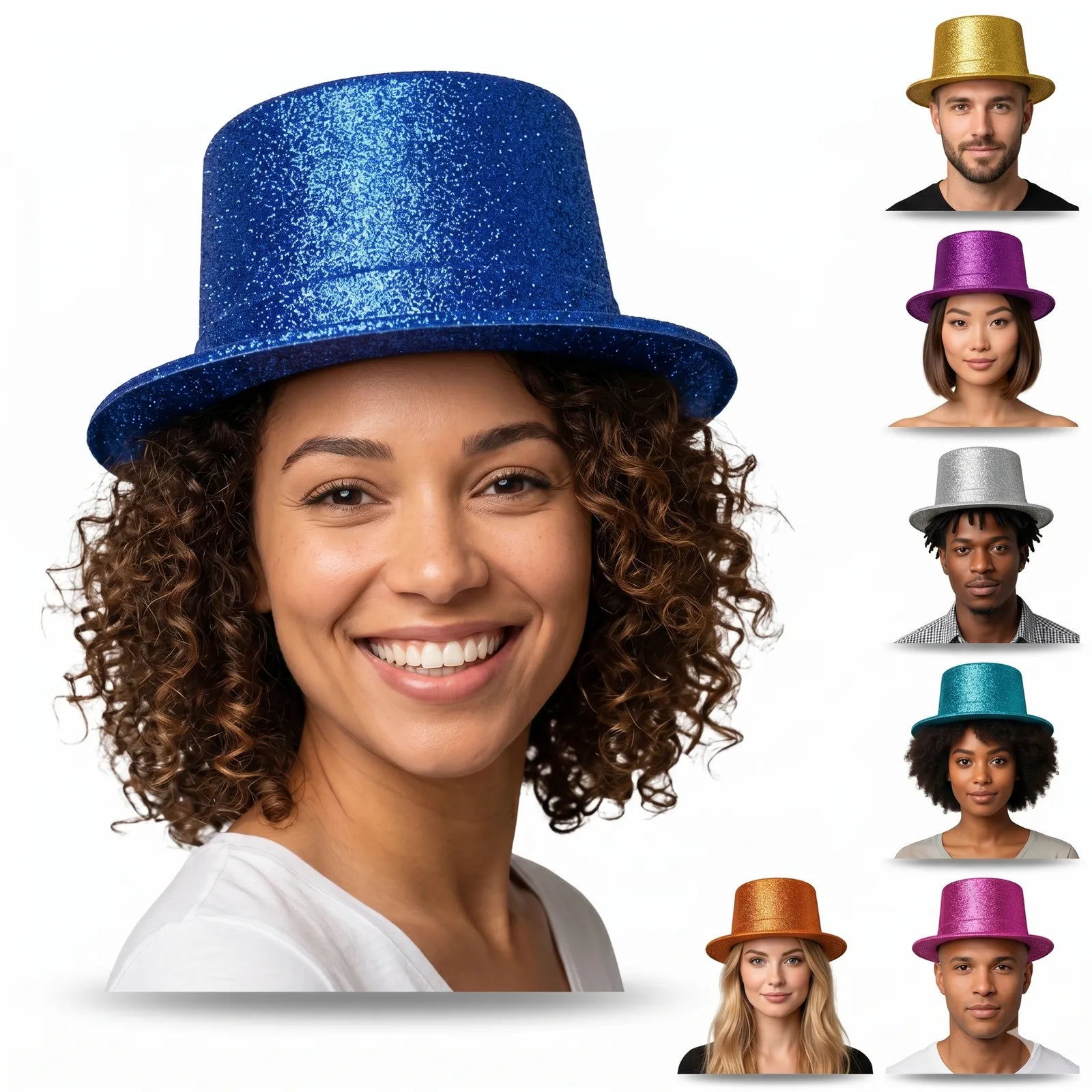 12x GLITTER TOP HAT Fancy Party Plastic Costume Tall Cap Fun Dress Up BULK - Mixed Colour Pack V563-12GLTRTOPHAT-MXC
