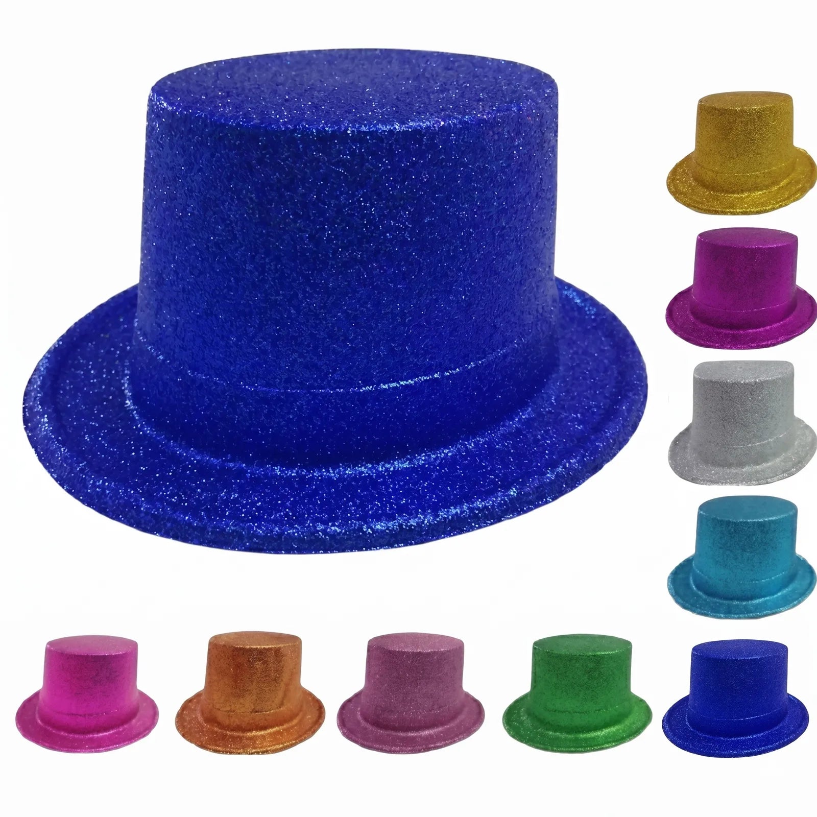 12x GLITTER TOP HAT Fancy Party Plastic Costume Tall Cap Fun Dress Up BULK - Mixed Colour Pack V563-12GLTRTOPHAT-MXC