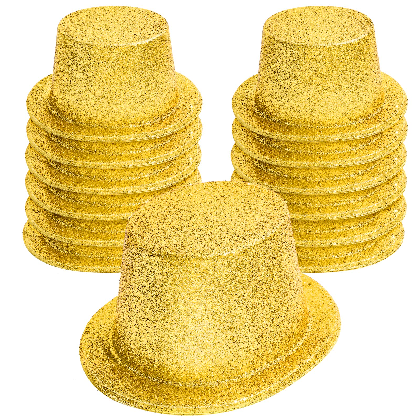 12x GLITTER TOP HAT Fancy Party Plastic Costume Tall Cap Fun Dress Up BULK - Yellow/Gold V563-12GLTRTOPHAT-YLWGLD