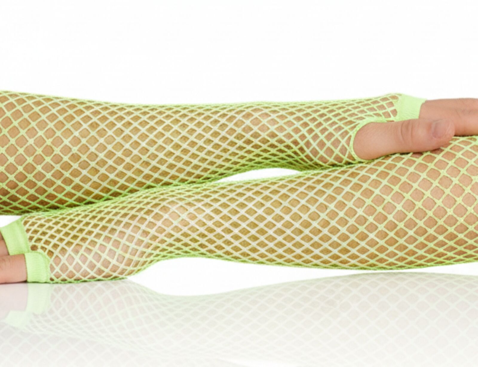 12x Long Elbow Length Fishnet Gloves Fingerless 70s 80s Womens Costume Party Bulk in Fluro Yellow V563-12PCS-18500-FLUROYELLOW