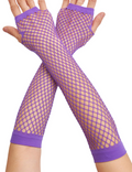 12x Long Elbow Length Fishnet Gloves Fingerless 70s 80s Womens Costume Party Bulk in Purple V563-12PCS-18500-PURPLE