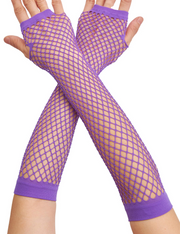 12x Long Elbow Length Fishnet Gloves Fingerless 70s 80s Womens Costume Party Bulk in Purple V563-12PCS-18500-PURPLE