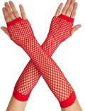 12x Long Elbow Length Fishnet Gloves Fingerless 70s 80s Womens Costume Party Bulk in Red V563-12PCS-18500-RED