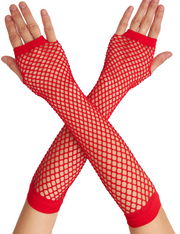 12x Long Elbow Length Fishnet Gloves Fingerless 70s 80s Womens Costume Party Bulk in Red V563-12PCS-18500-RED