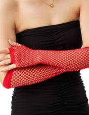 12x Long Elbow Length Fishnet Gloves Fingerless 70s 80s Womens Costume Party Bulk in Red V563-12PCS-18500-RED