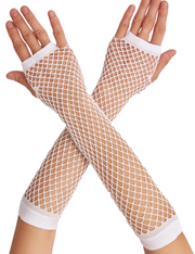 12x Long Elbow Length Fishnet Gloves Fingerless 70s 80s Womens Costume Party Bulk in White V563-12PCS-18500-WHITE