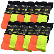 12x Pairs HI VIS SOCKS Workwear Work Safety Tradie High Visibility Fluro - Assorted Colours - 11-14