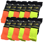 12x Pairs HI VIS SOCKS Workwear Work Safety Tradie High Visibility Fluro - Assorted Colours - 6-11 V563-12XBR-HIVISSOX-MCOLOR6-11