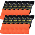 12x Pairs HI VIS SOCKS Workwear Work Safety High Visibility Fluro Cushioned BULK - Orange - 6-11 V563-12XBR-HIVISSOX-ORG6-11