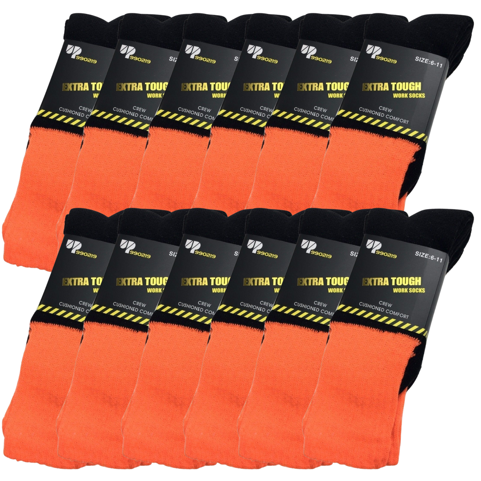 12x Pairs HI VIS SOCKS Workwear Work Safety High Visibility Fluro Cushioned BULK - Orange - 6-11 V563-12XBR-HIVISSOX-ORG6-11