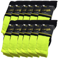 12x Pairs HI VIS SOCKS Workwear Work Safety High Visibility Fluro Cushioned BULK - Yellow - 6-11 V563-12XBR-HIVISSOX-YLW6-11