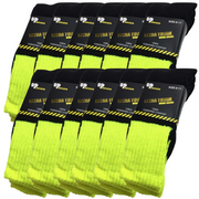 12x Pairs HI VIS SOCKS Workwear Work Safety High Visibility Fluro Cushioned BULK - Yellow - 6-11 V563-12XBR-HIVISSOX-YLW6-11