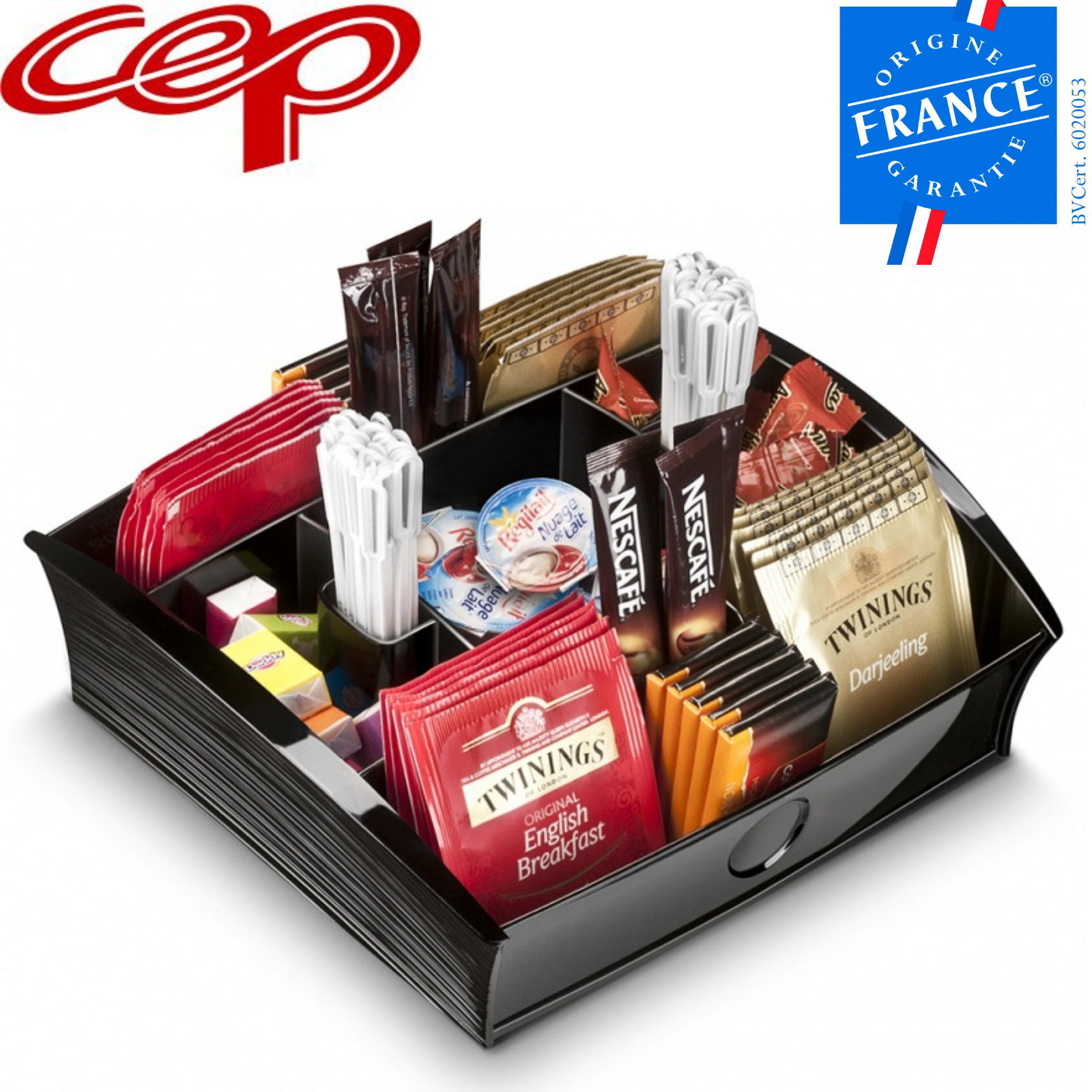 CEP Tea Coffee Storage Home Office Organizer Organiser Distributor Tray - Black V563-1300