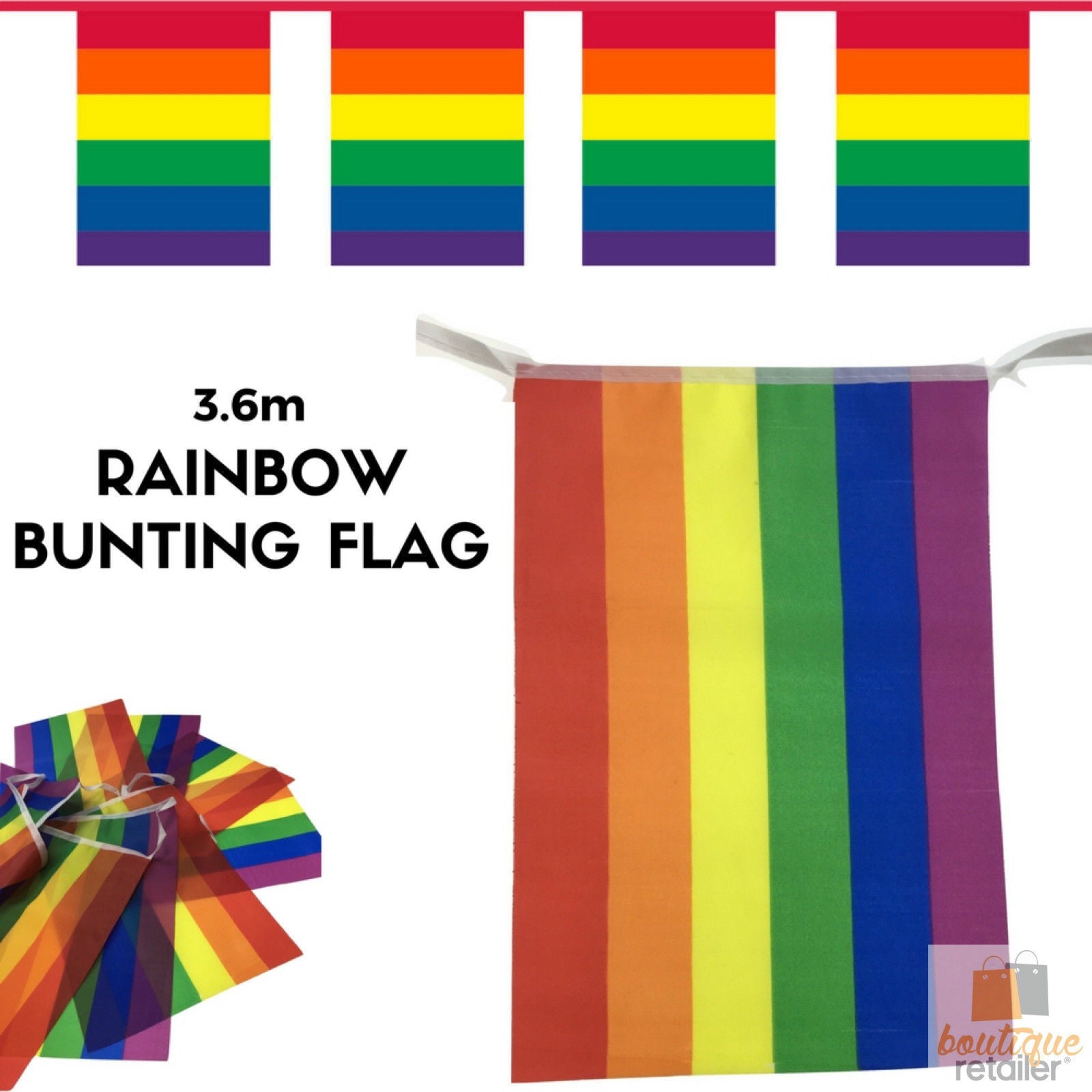 3.6m RAINBOW BUNTING FLAG Party Banner Birthday Market Stall Flags Decor Pride V563-13034-1PK