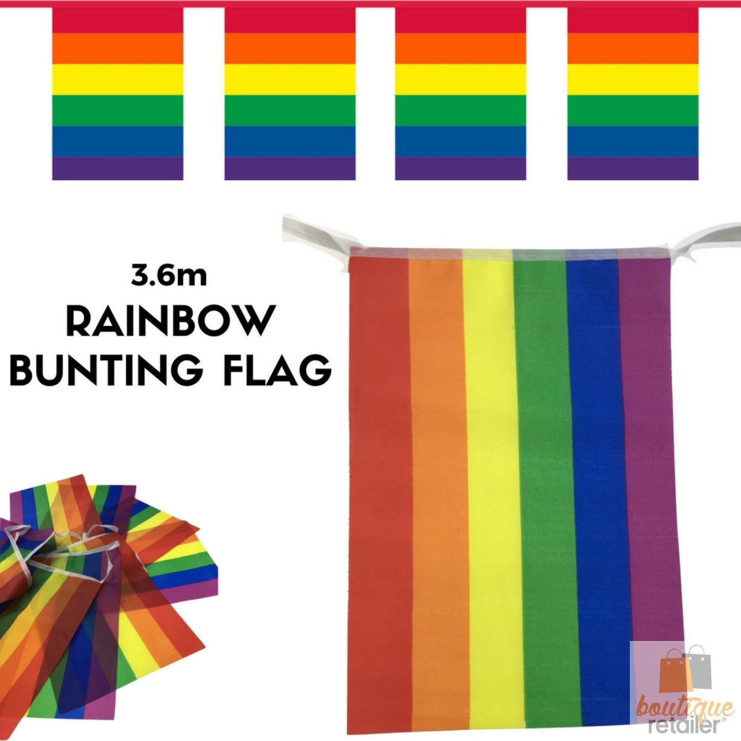 3.6m RAINBOW BUNTING FLAG Party Banner Birthday Market Stall Flags Decor Pride V563-13034-1PK