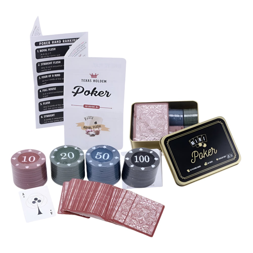 Mini Poker Set Ready To Play Travel Set Card Game in Gift Tin Box V563-130505
