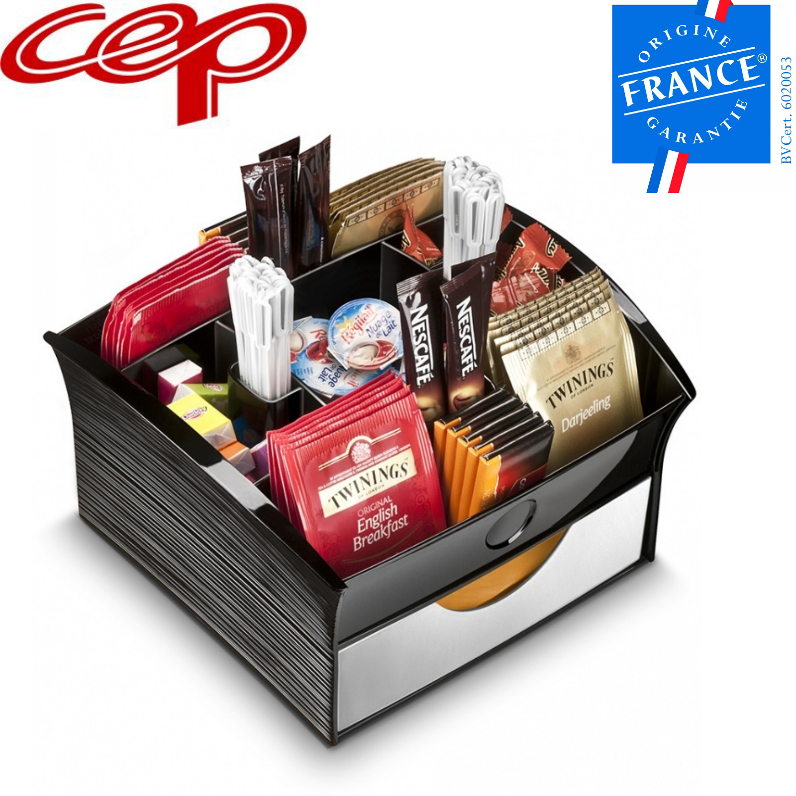 CEP Deluxe Tea Coffee Storage Home Office Organiser Distributor Tray - Black V563-1310