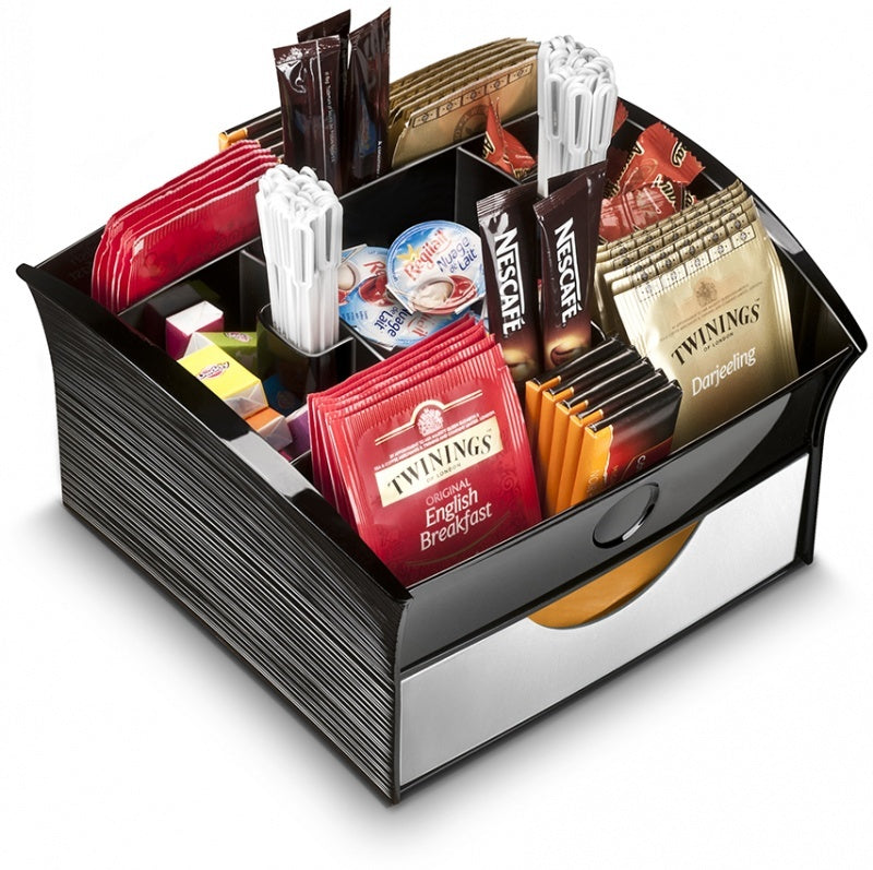 CEP Deluxe Tea Coffee Storage Home Office Organiser Distributor Tray - Black V563-1310
