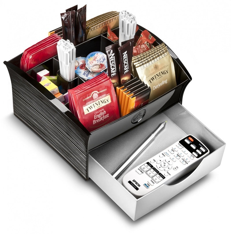 CEP Deluxe Tea Coffee Storage Home Office Organiser Distributor Tray - Black V563-1310