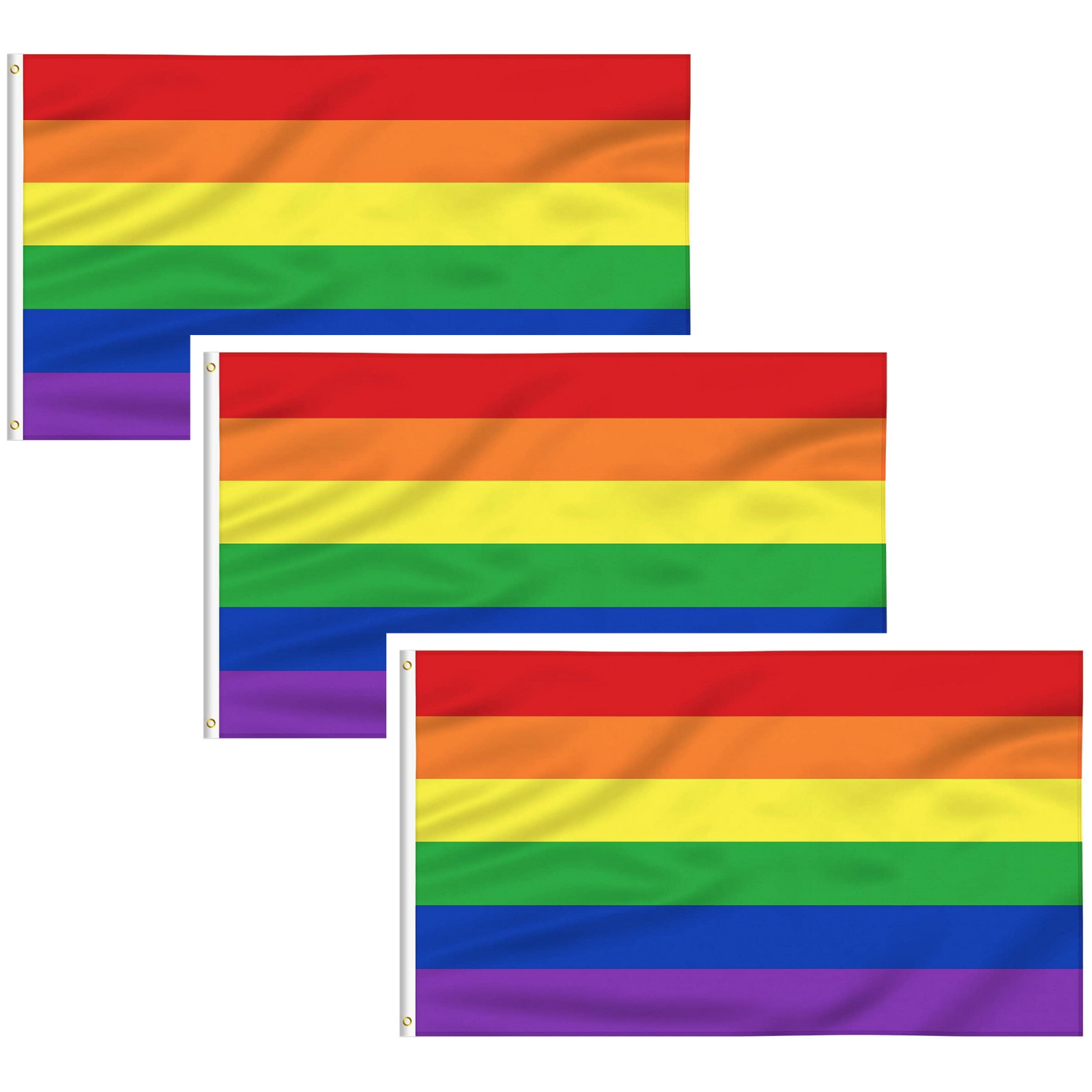 3x DELUXE RAINBOW GAY PRIDE FLAG Banner 150x90cm 3x5ft w Metal Eyelets BULK V563-13250-3PCS