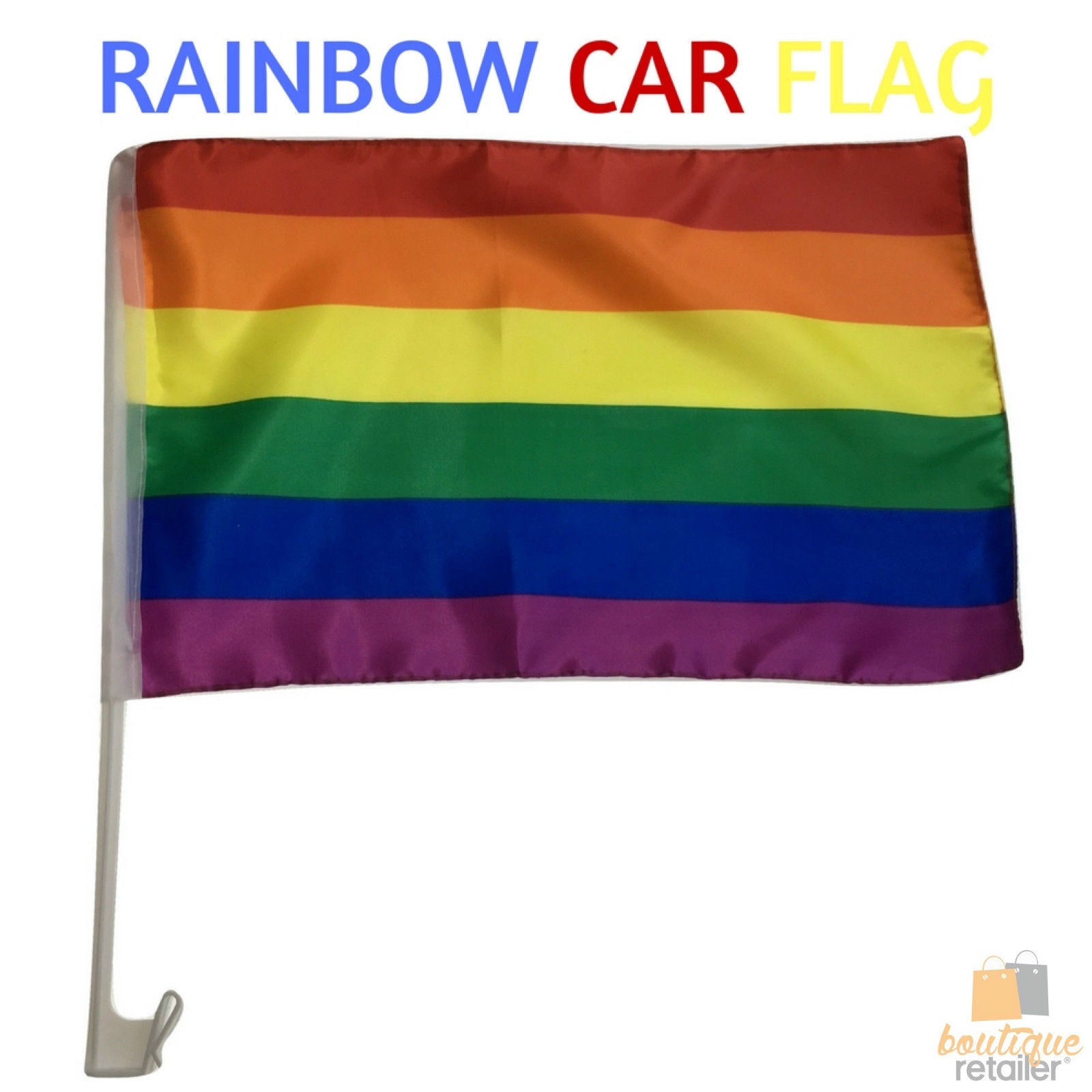 RAINBOW CAR FLAG w Window Clip Flags Australia Day 30cm x 45cm LGBT Gay Pride V563-13251-1PK