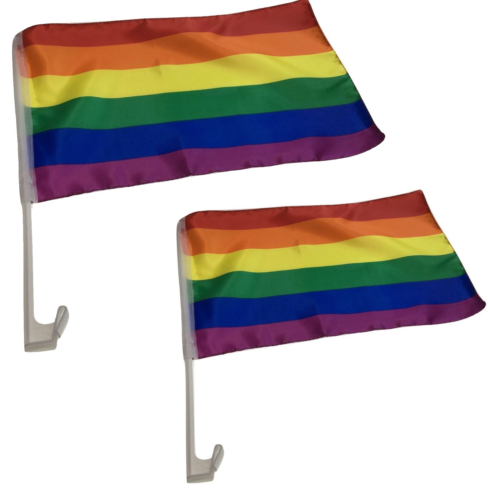 2x RAINBOW CAR FLAG with Window Clip Flags Australia Day 30cm x 45cm Gay Pride V563-13251-2PK