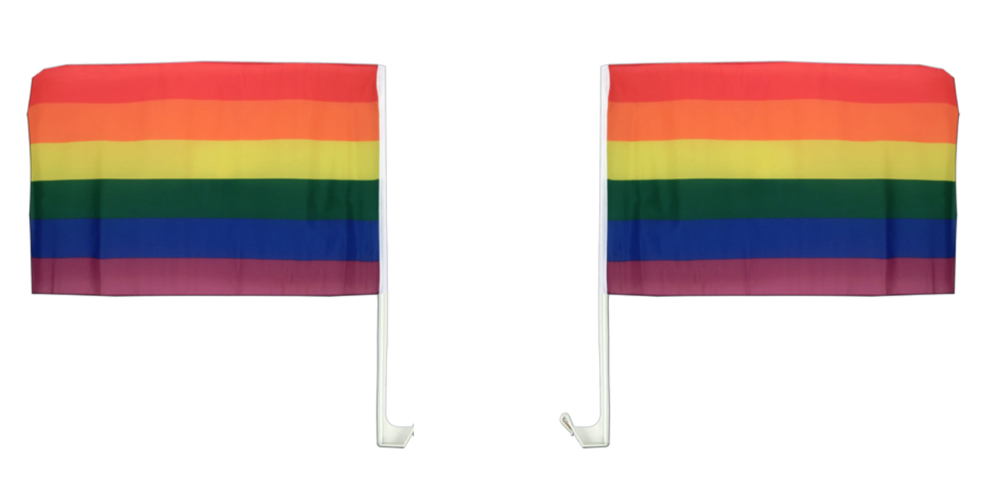 2x RAINBOW CAR FLAG with Window Clip Flags Australia Day 30cm x 45cm Gay Pride V563-13251-2PK