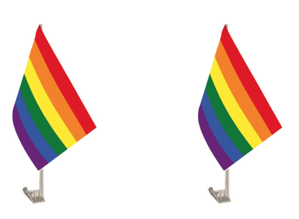 2x RAINBOW CAR FLAG with Window Clip Flags Australia Day 30cm x 45cm Gay Pride V563-13251-2PK
