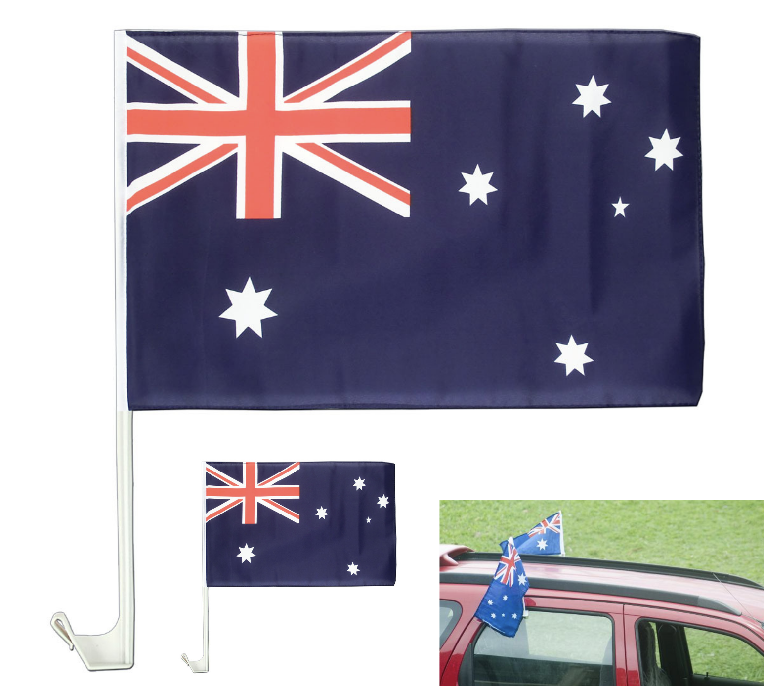 2x AUSTRALIA CAR FLAG with Window Clip Flags Australia Day 30cm x 45cm V563-13264-2PK