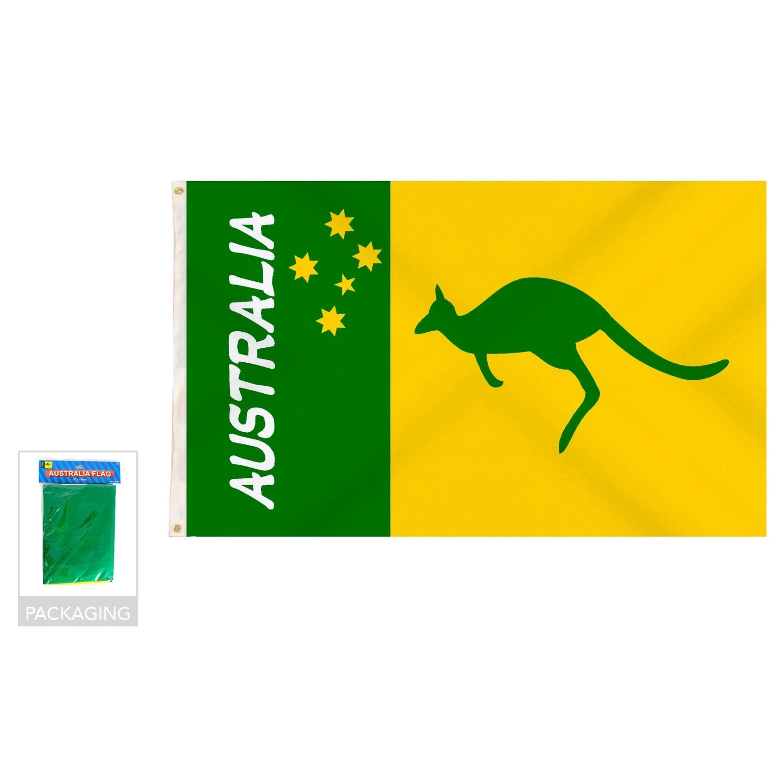 Australian Green and Gold/Yellow Flag w/ Kangaroo - 90x150cm Australia Day V563-13302