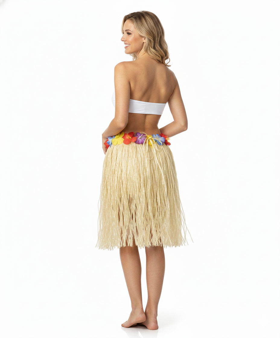 40cm HAWAIIAN HULA SKIRT Tropical Costume Dress Lei Grass Flower Party Adult - Natural V563-13360-10