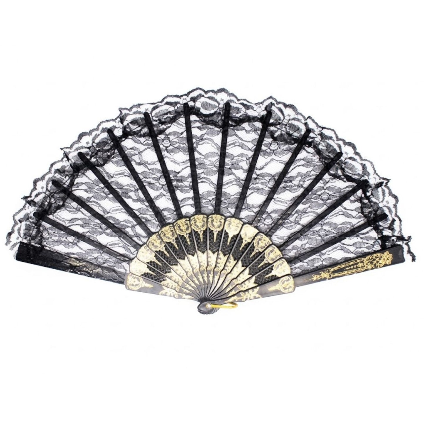 Lace Folding Hand Fan Bridal Wedding Party Spanish Costume Accessory - Black V563-13700-BLK
