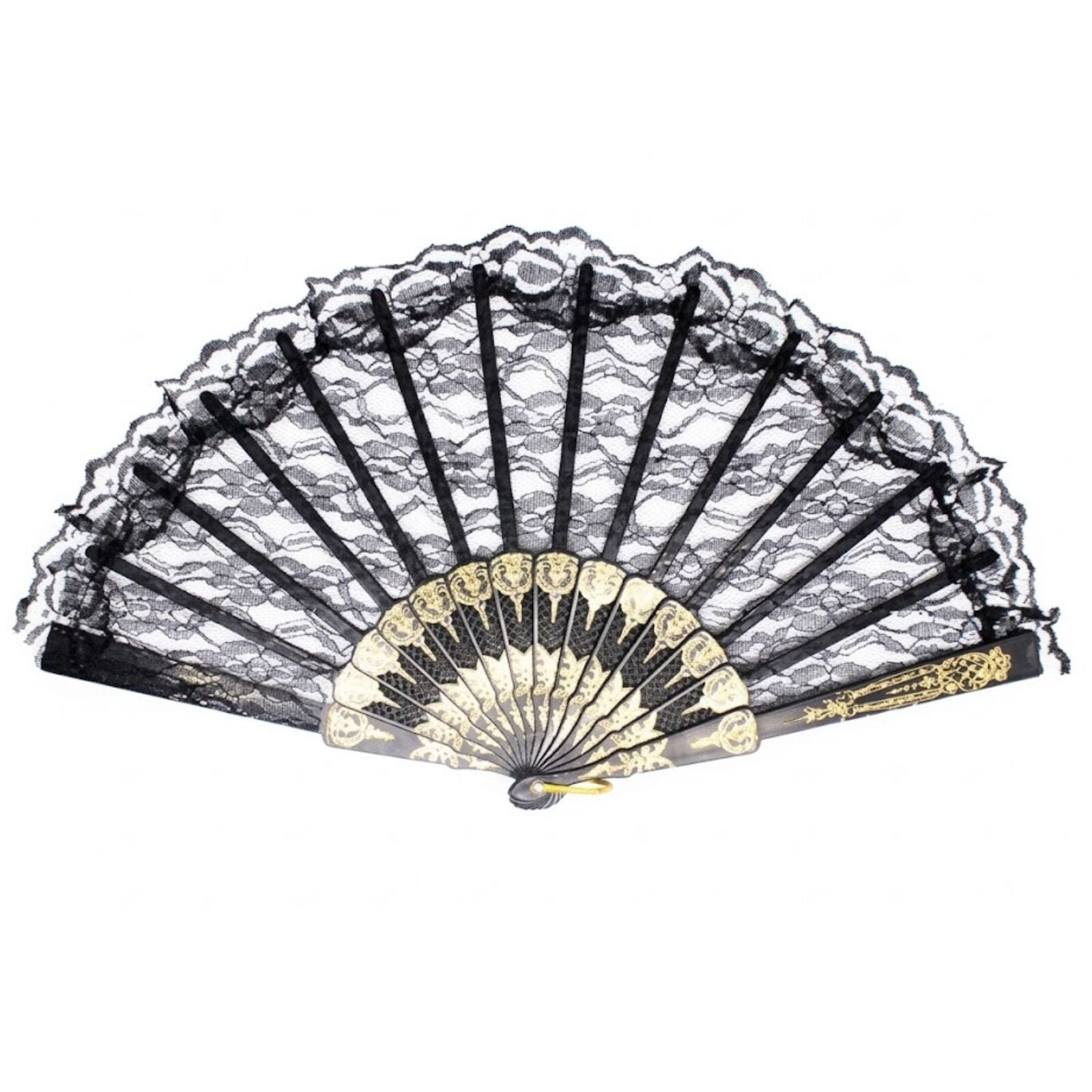 Lace Folding Hand Fan Bridal Wedding Party Spanish Costume Accessory - Black V563-13700-BLK