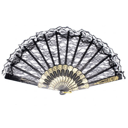 Lace Folding Hand Fan Bridal Wedding Party Spanish Costume Accessory - Black V563-13700-BLK