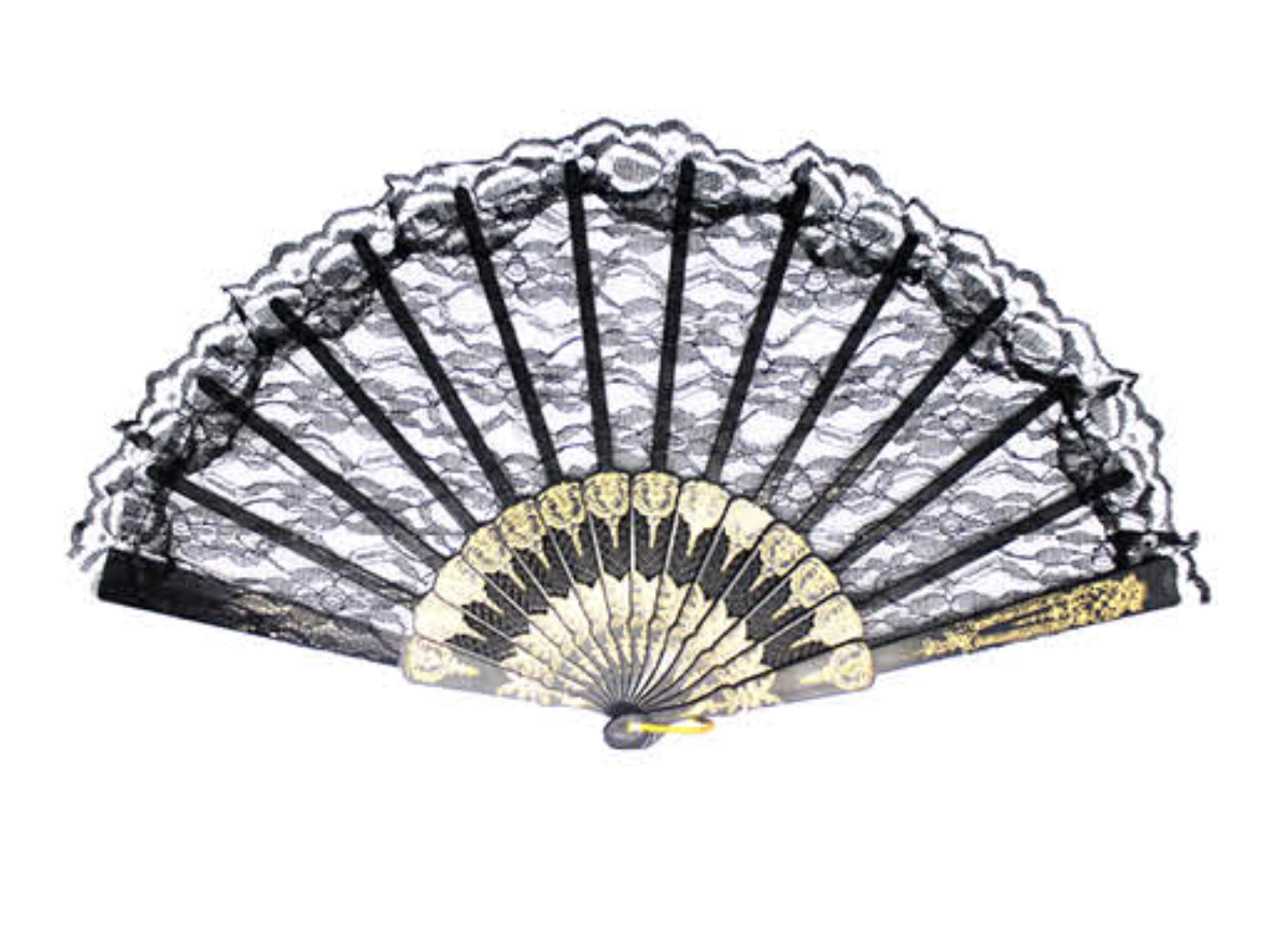 Lace Folding Hand Fan Bridal Wedding Party Spanish Costume Accessory - Black V563-13700-BLK