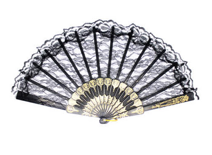 Lace Folding Hand Fan Bridal Wedding Party Spanish Costume Accessory - Black V563-13700-BLK