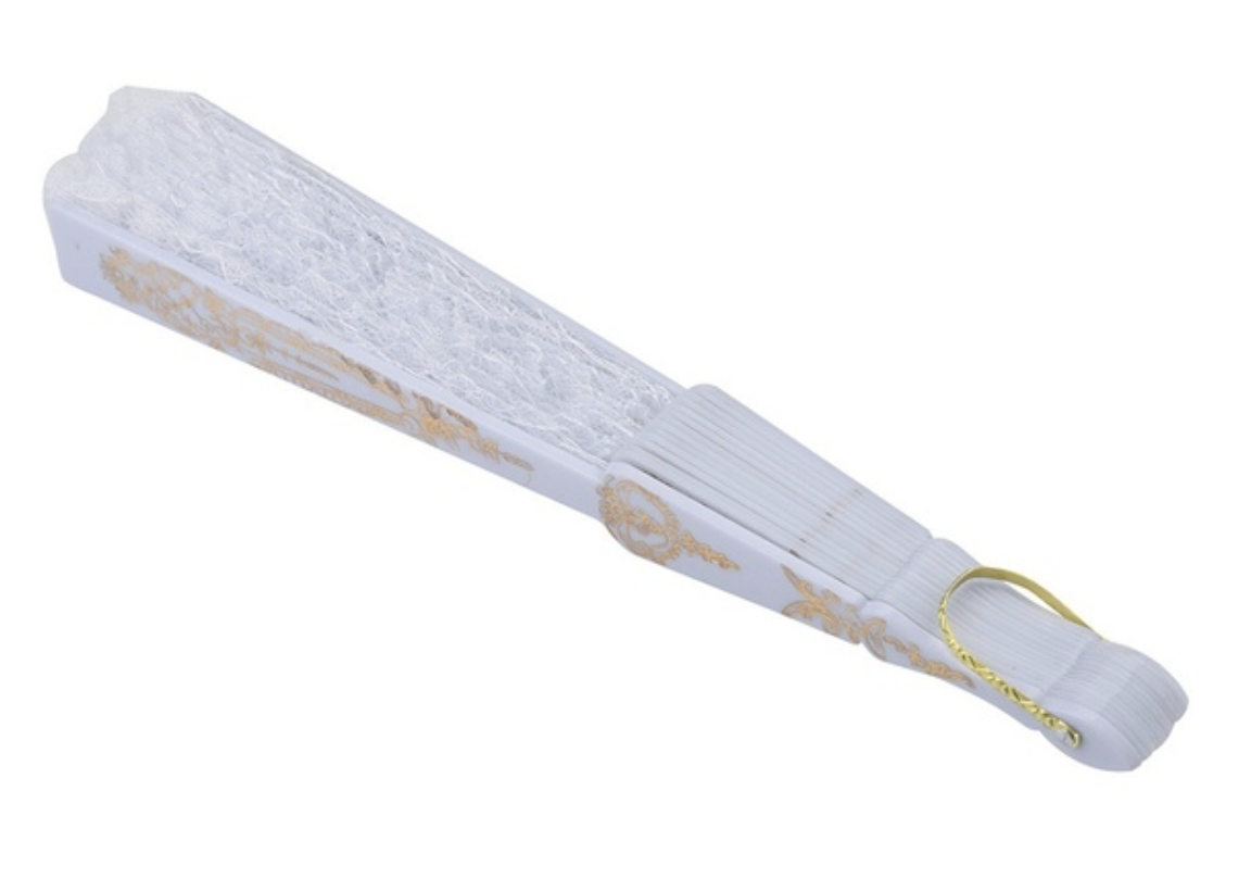 Lace Folding Hand Fan Bridal Wedding Party Spanish Costume Accessory - White V563-13700-WHT