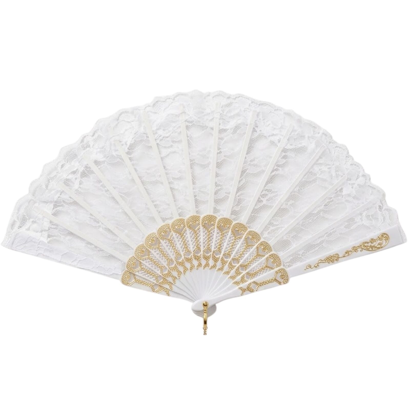 Lace Folding Hand Fan Bridal Wedding Party Spanish Costume Accessory - White V563-13700-WHT