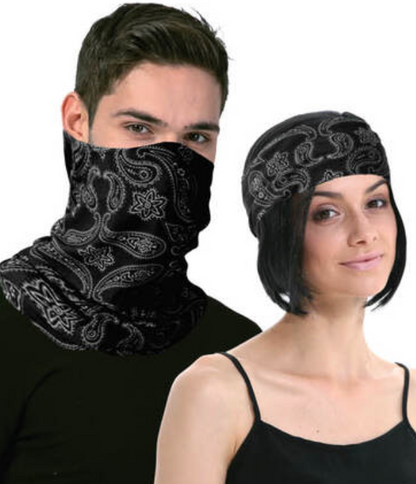 Seamless Tube Bandana Head Scarf Face Cover Mask Pattern Mask Neck Gaiter - Black V563-14776-BLACK