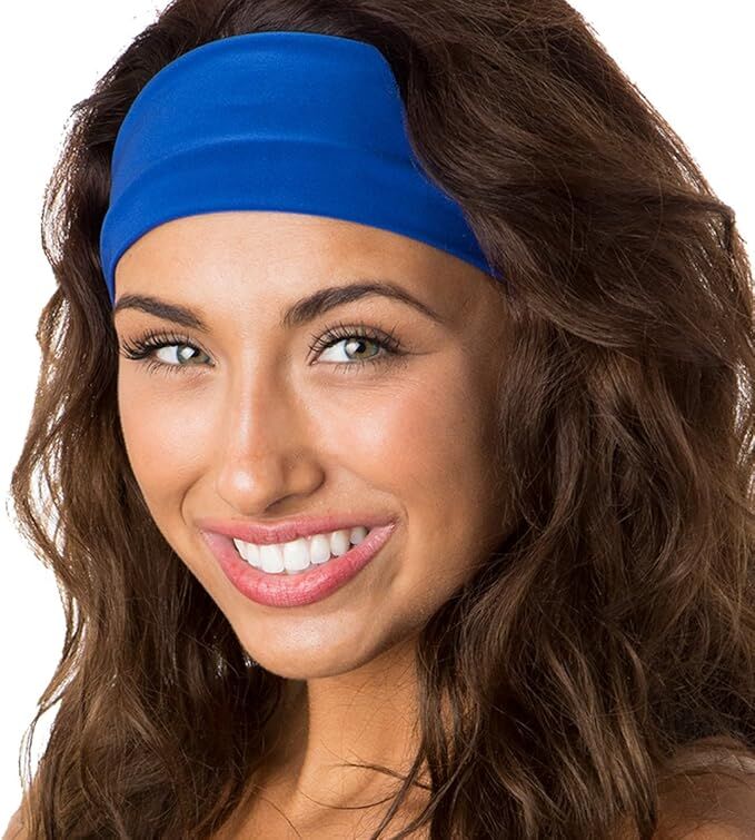 PLAIN HEADBAND Elastic Stretch Sports Yoga Hair Band Unisex 8cm Wide Wrap - Blue V563-14895-BLU