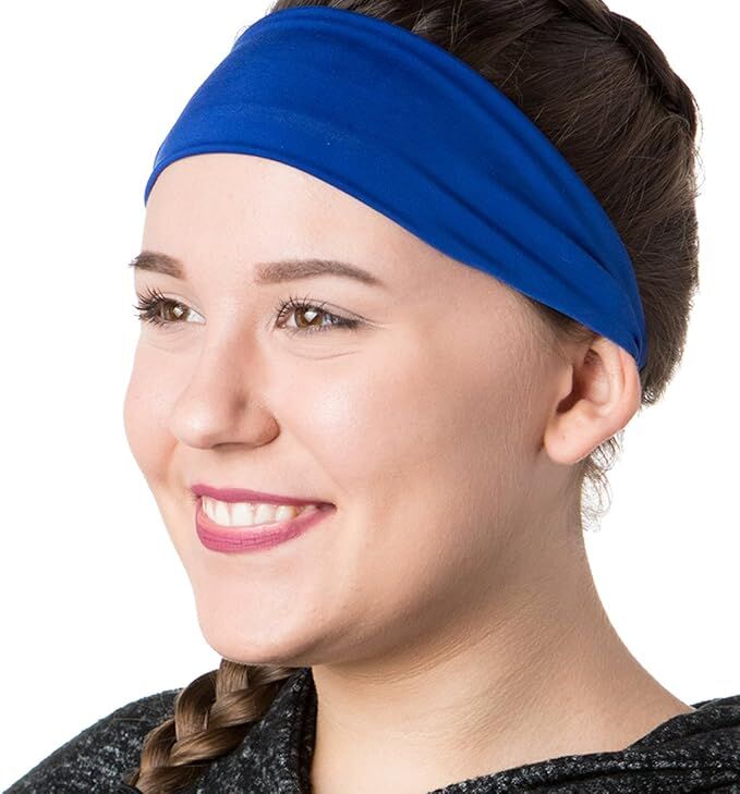 PLAIN HEADBAND Elastic Stretch Sports Yoga Hair Band Unisex 8cm Wide Wrap - Blue V563-14895-BLU