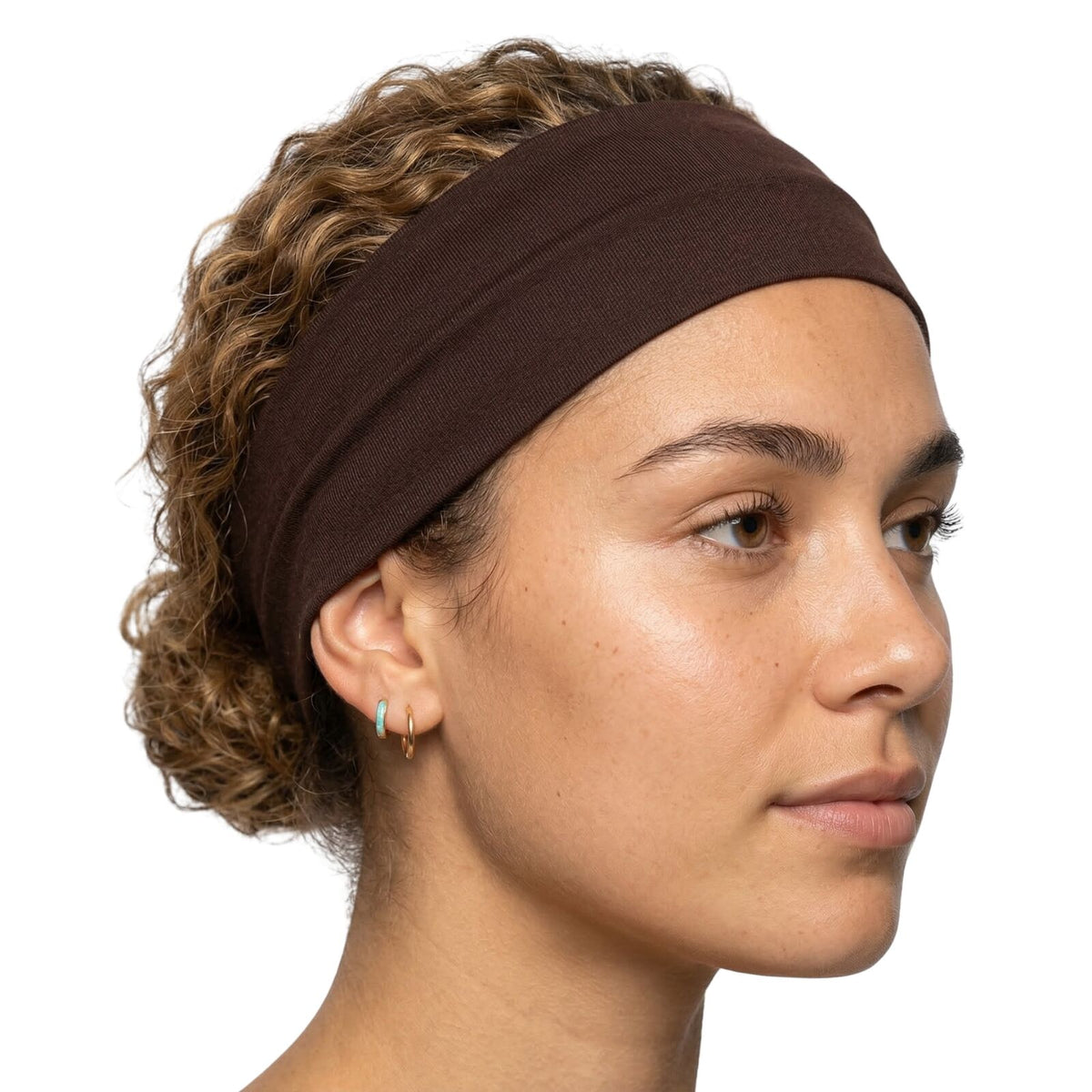 PLAIN HEADBAND Elastic Stretch Sports Yoga Hair Band Unisex 8cm Wide - Brown V563-14895-BRWN