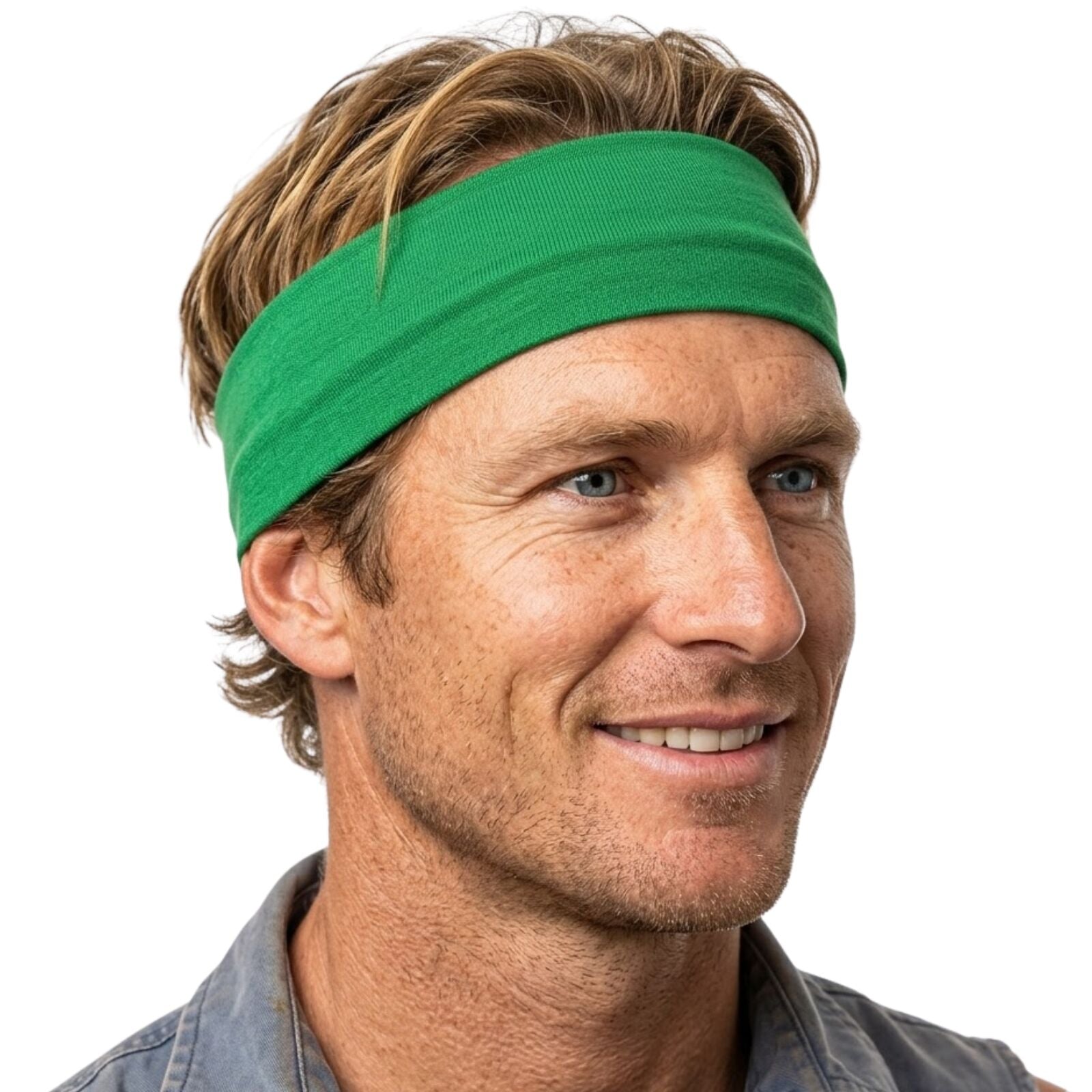 PLAIN HEADBAND Elastic Stretch Sport Yoga Hair Band Unisex 8cm Wide Wrap - Green V563-14895-GRN