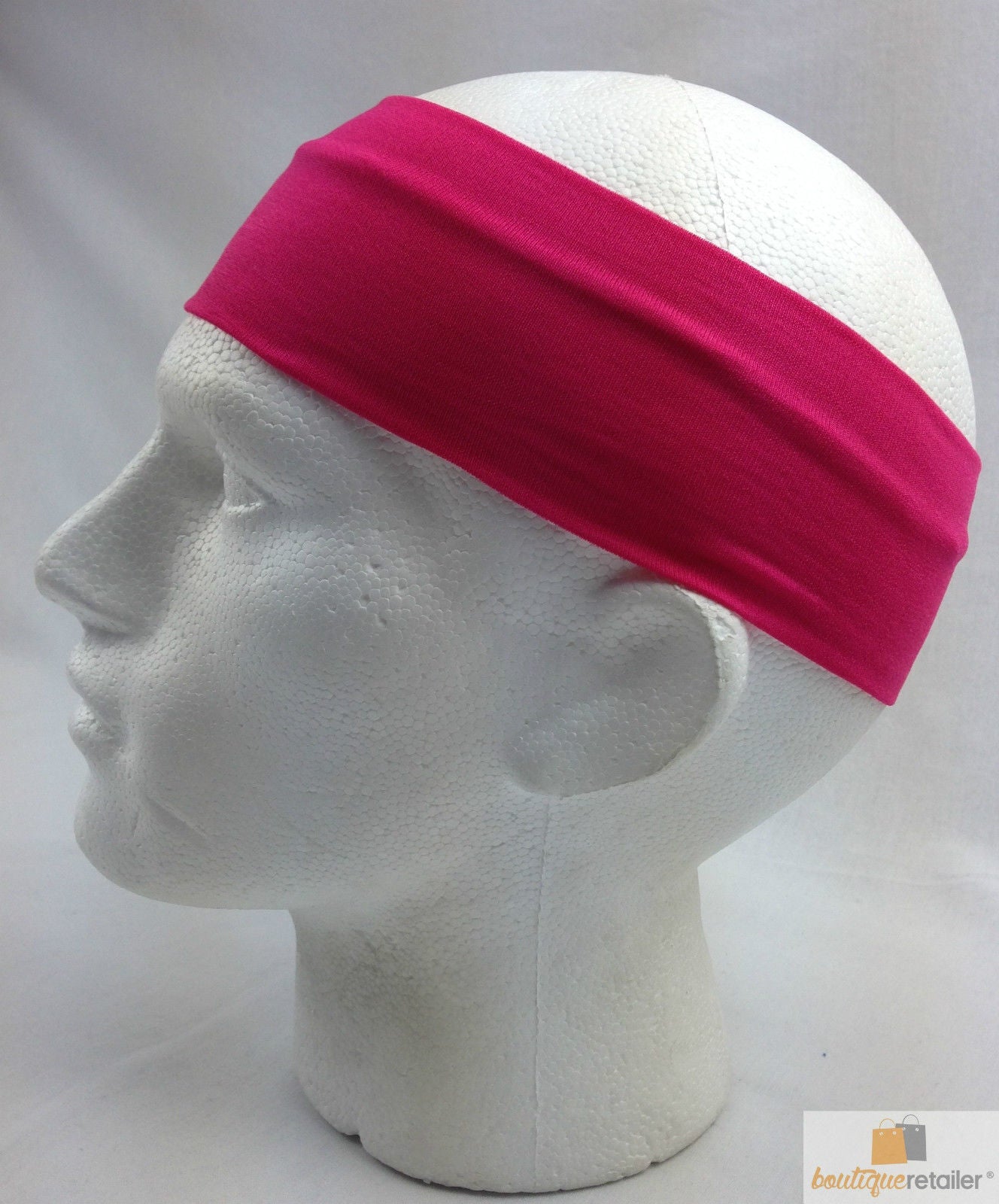 PLAIN HEADBAND Elastic Stretch Sports Yoga Hair Band Unisex 8cm - Hot Pink V563-14895-HTPNK