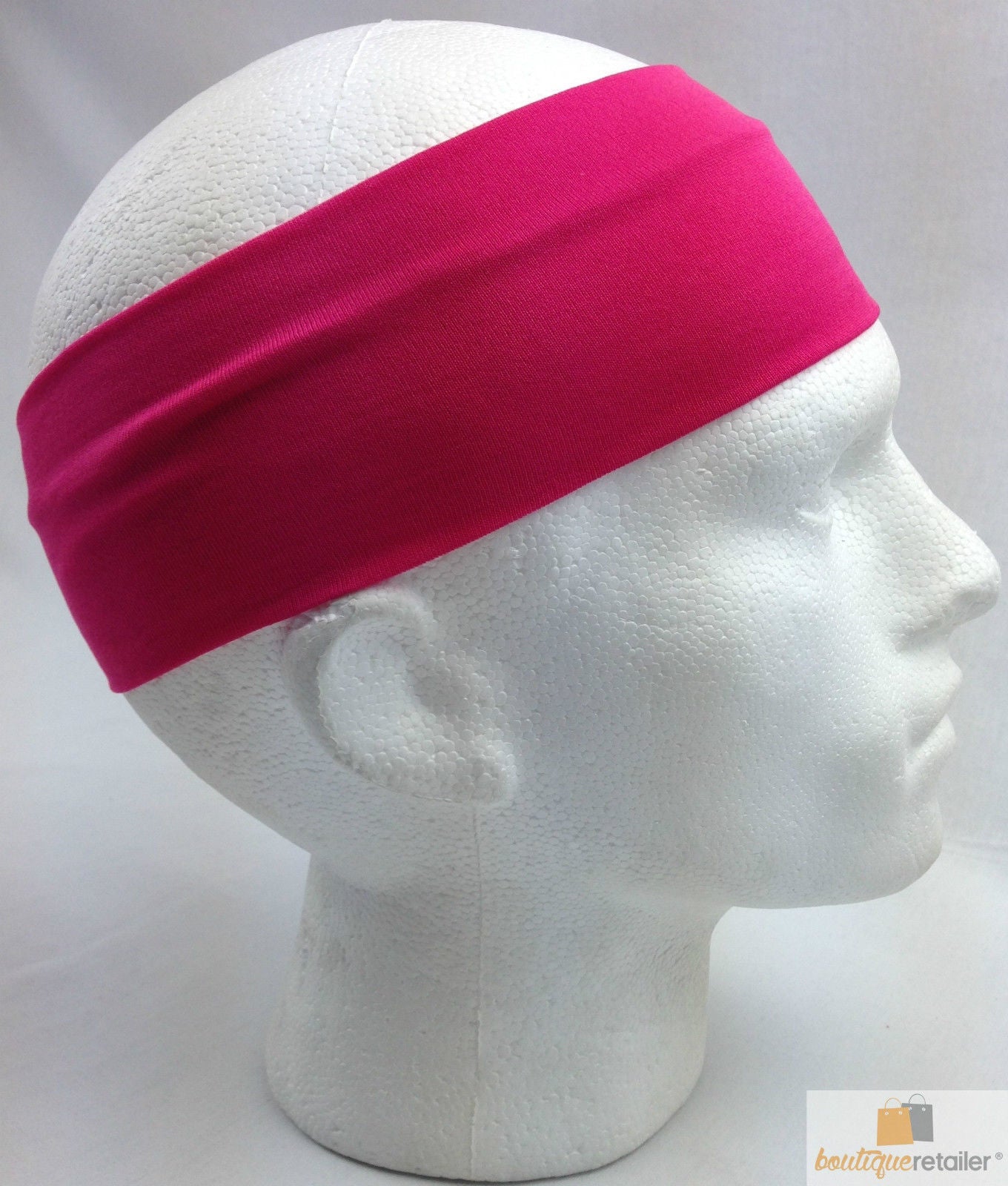 PLAIN HEADBAND Elastic Stretch Sports Yoga Hair Band Unisex 8cm - Hot Pink V563-14895-HTPNK