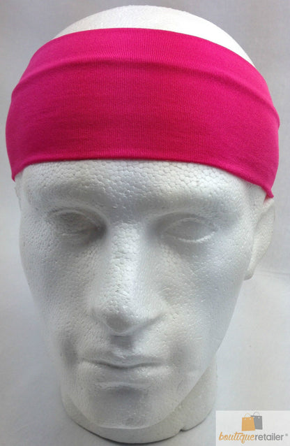 PLAIN HEADBAND Elastic Stretch Sports Yoga Hair Band Unisex 8cm - Hot Pink V563-14895-HTPNK