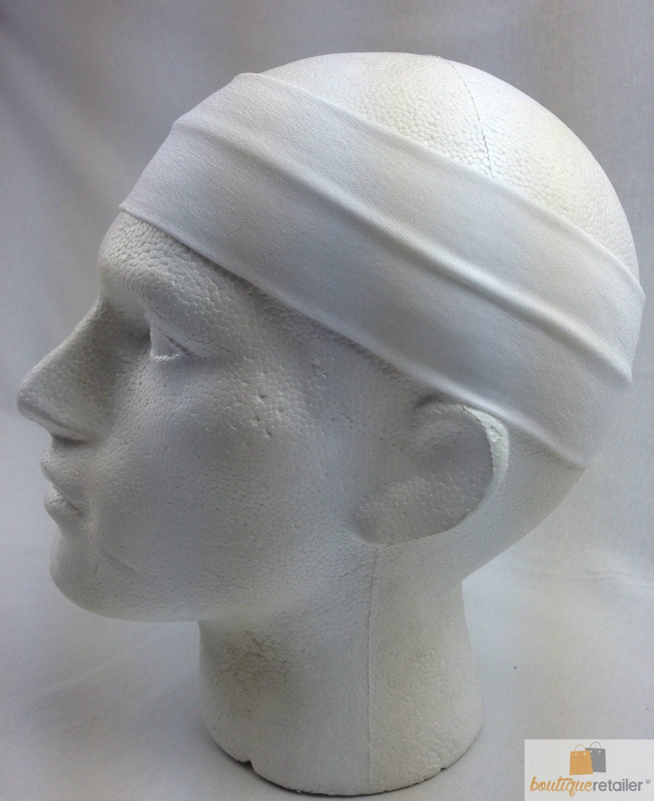 PLAIN HEADBAND Elastic Stretch Sports Yoga Hair Band Unisex 8cm Wide - White V563-14895-WHT