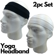 2pc Set Plain Headband Elastic Stretch Sports Yoga Hair Band Unisex Wide Wrap V563-14895_BLACKWHITE